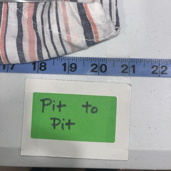 Linen Blend Stripe Sleeveless Tank M White w/blue & red Fringe Hem Preppy - Picture 7 of 9